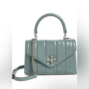 Tory Burch🍀light Gray Small Kira chain Quilted Leather Crossbody Bag-Beautiful